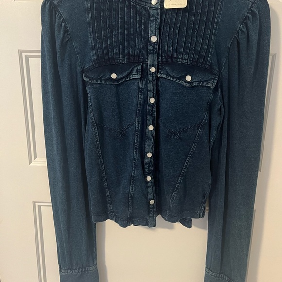 Free People Dark Blue Button-Up Top - Picture 2 of 6